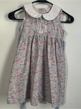 Girls Floral Peter Pan Collar Dress in Pink & Blue - Classic Monogram